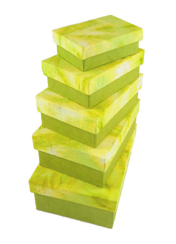Schachtel-Set, Shiborizome, maigrün-limone, 5 Kartons, klein