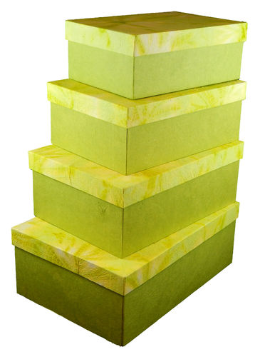 Schachtel-Set, Shiborizome, maigrün-limone, 4 Kartons, groß