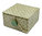 Box mit Klappdeckel, Knopfverschluß, 6x6x3,5cm, kl. und gr. Kreuze, natur / seegrün